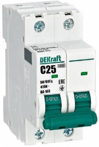 Выключатель автоматический DEKraft ВА-103 2п 25А C 6кА картинка